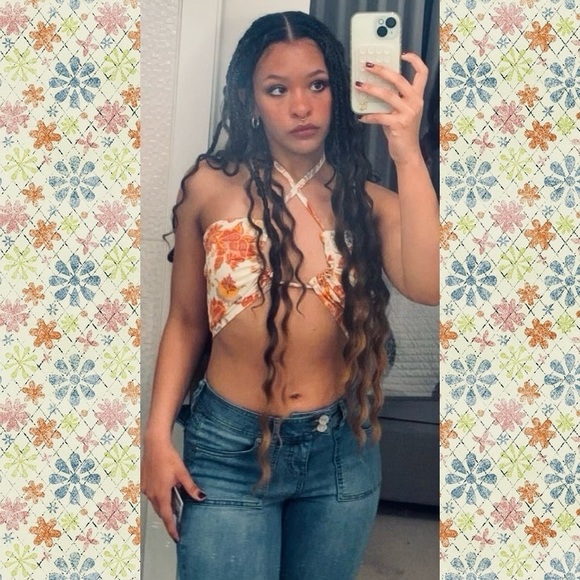 LAST FEW LEFT❗️Free People Bandeau Halter Tie Floral Boho Top - Picture 1 of 6